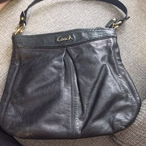 Coach Black Leather Shoulder Bag with Gold-Tone Logo